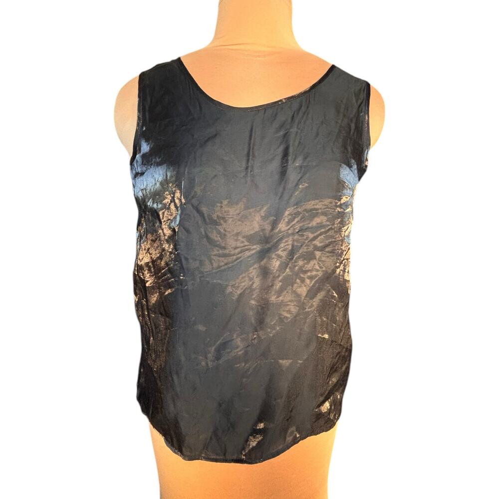 Vintage Gantos Black Reflective Tank Top Metallic Abstract Sleeveless 90s Grunge